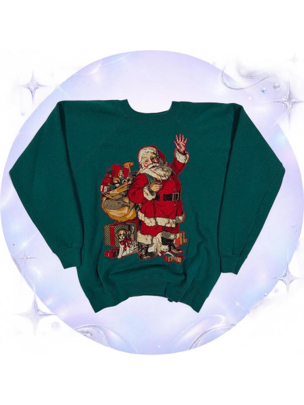 Vintage 80s Hanes Santa Christmas Graphic Sweatshirt Made in USA Large - Picture 2 of 6